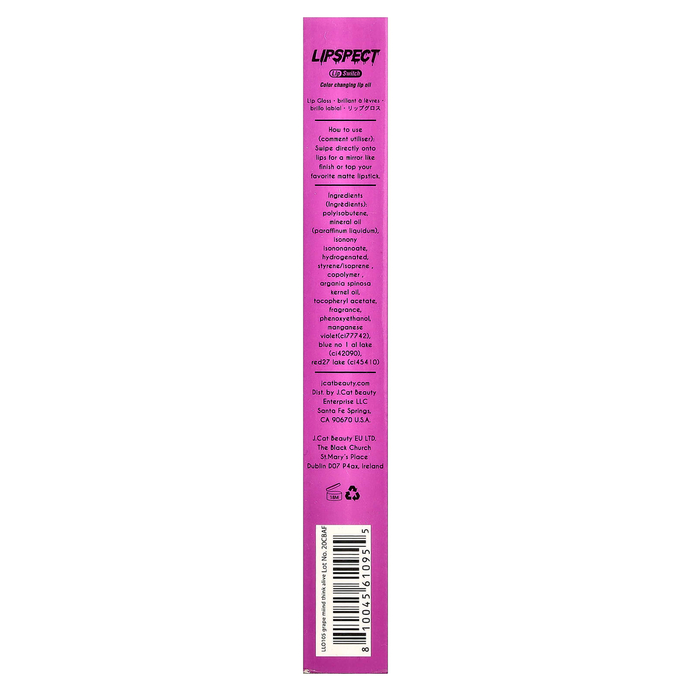 J.Cat Beauty, Lipspect, масло для губ, меняющее цвет, LLO 105 Grape Mind Think Alive, 3 мл (0,1 жидк. унции)