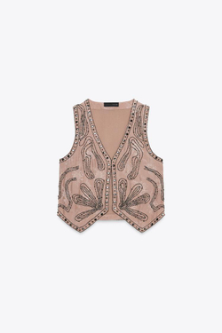 ZARA ЖИЛЕТ С БУСИНАМИ — ZW COLLECTION, ПУДРОВО-РОЗОВЫЙ