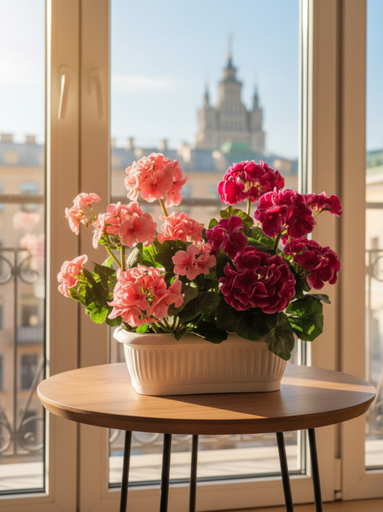 Искусственные цветы Герань вишнево-розовая 40см в балконном ящике