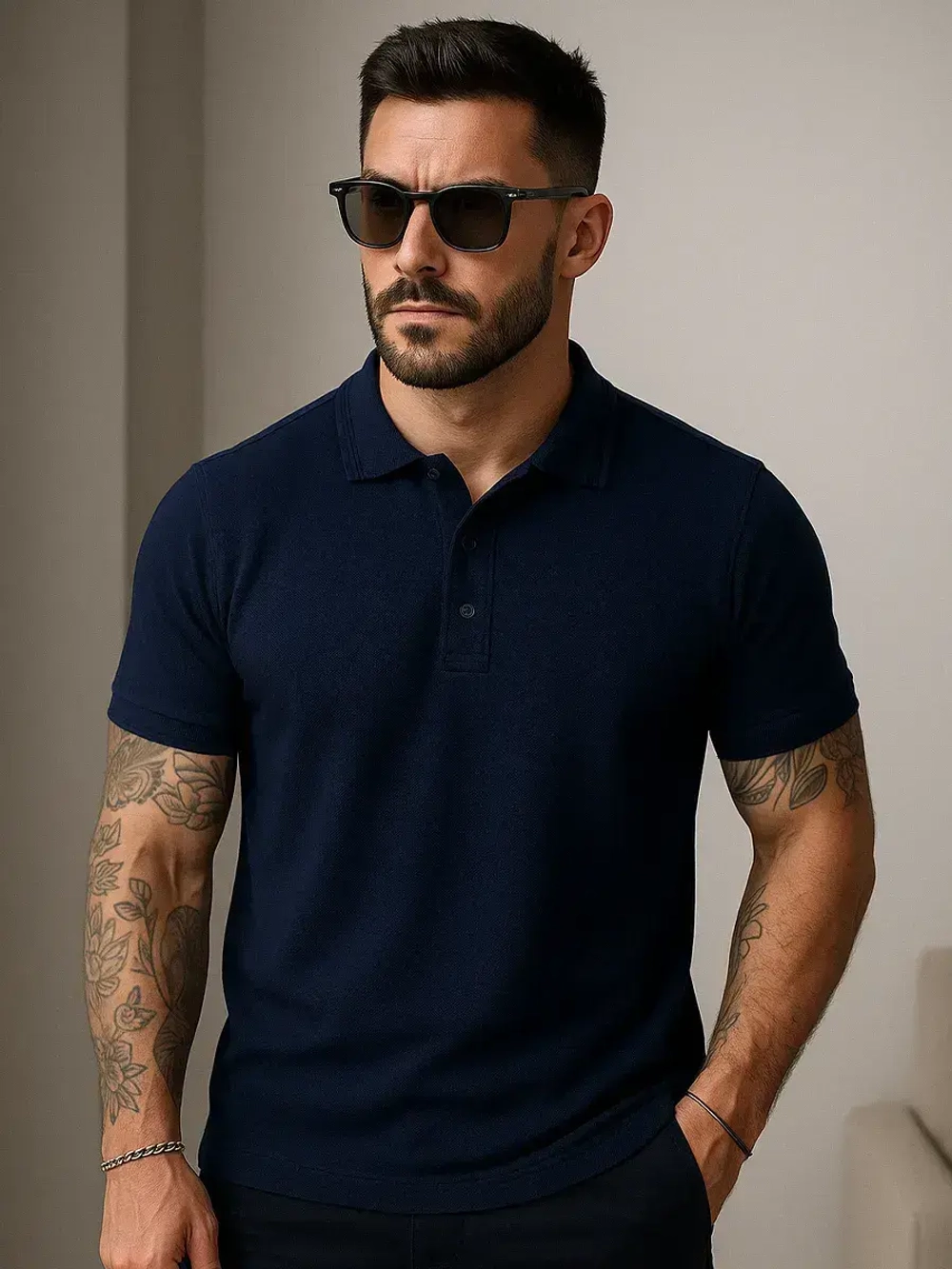 Синяя футболка поло мужская на осень