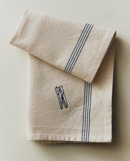 ZARA HOME КУХОННОЕ ПОЛОТЕНЦЕ ИЗ ХЛОПКА С ВЫШИВКОЙ, СИНИЙ