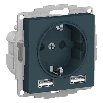 ATLASDESIGN РОЗЕТКА 16А c 2 USB A+A, 5В/2,4 А, 2х5В/1,2 А, механизм, ИЗУМРУД ATN000830