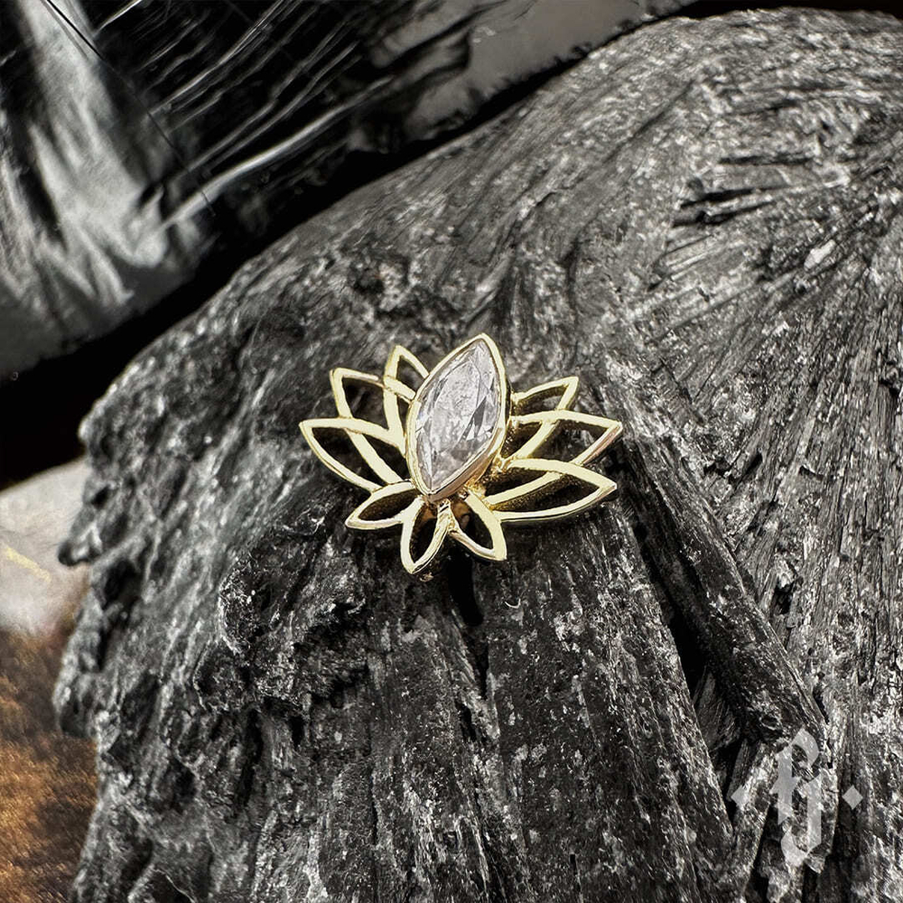 Накрутка "Lotus" - Желтое золото - White CZ