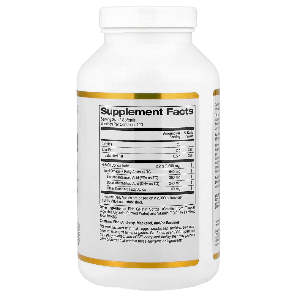 California Gold Nutrition, омега-3, рыбий жир премиального качества, 240 капсул из рыбьего желатина