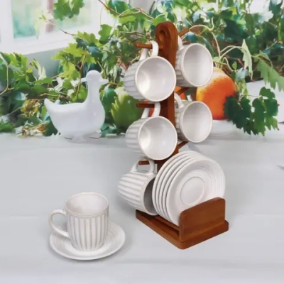 Чайный набор 12 предметов «Винтаж» (6кружек 130мл+6блюдец) на бамбуковой подставке