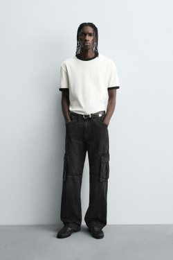 ZARA ДЖИНСЫ-КАРГО ПРЯМОГО КРОЯ, ЧЕРНЫЙ
