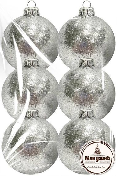 Набор пластиковых шаров Искристый, 85 мм., 6шт., cеребро, ПромЕлка (НШИПЛ-85Silver)