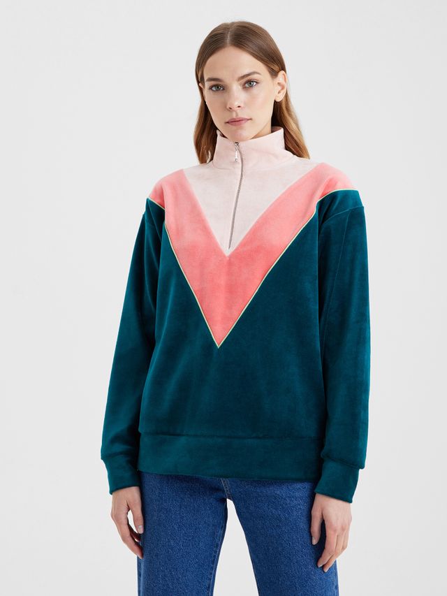Толстовка на молнии изумруд/коралл