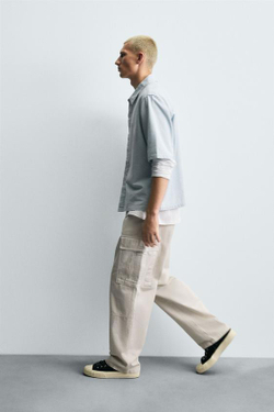 ZARA БРЮКИ-КАРГО STRAIGHT FIT, КАМЕННО-СЕРЫЙ