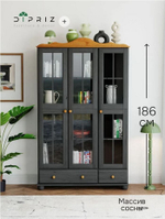 Шкаф витрина Бритта трехдверный серый/антик