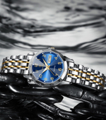 Часы женские кварцевые VEGA 3078 c браслетом замок бабочка (серебро, желтое золото, синий)