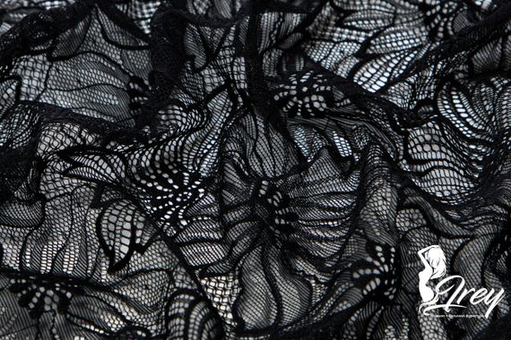 Кружевное эластичное полотно (сетка), цветы, черный