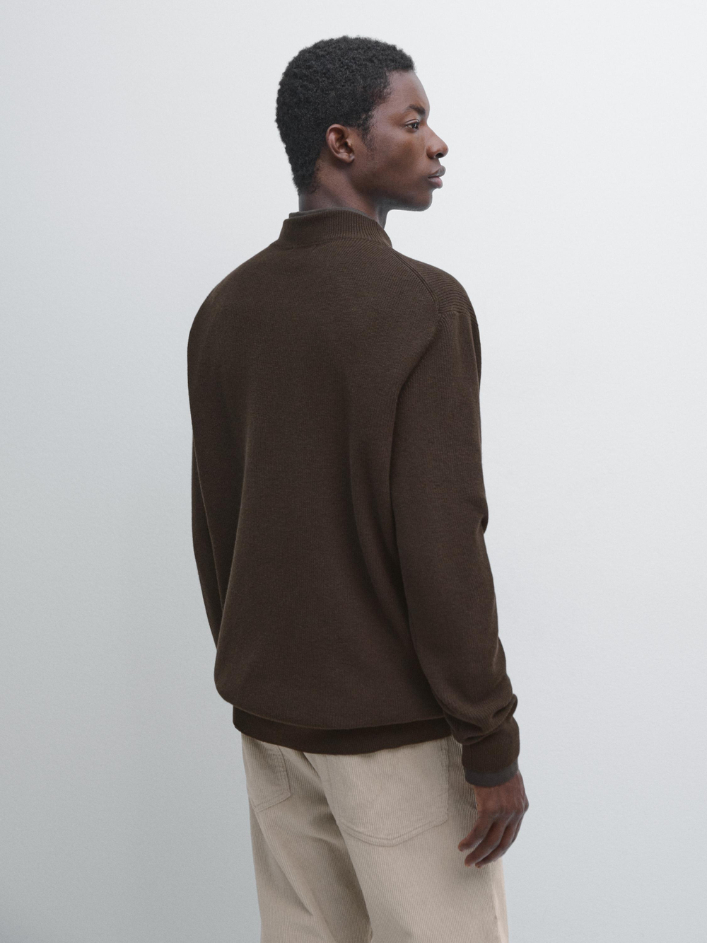 Massimo Dutti Свитер из смесового хлопка с высоким воротником, пестро-коричневый