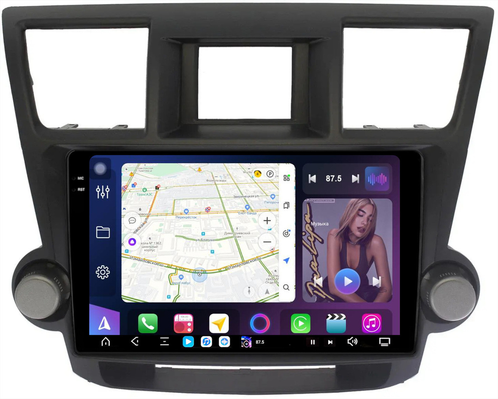 Магнитола для Toyota Highlander 2 XU40 2007-2013 (крутилки декоративные) - FarCar XXL035M монитор 10.36" 2K QLED на Android 14, TS20, 8+256Гб, CarPlay, 4G SIM-слот