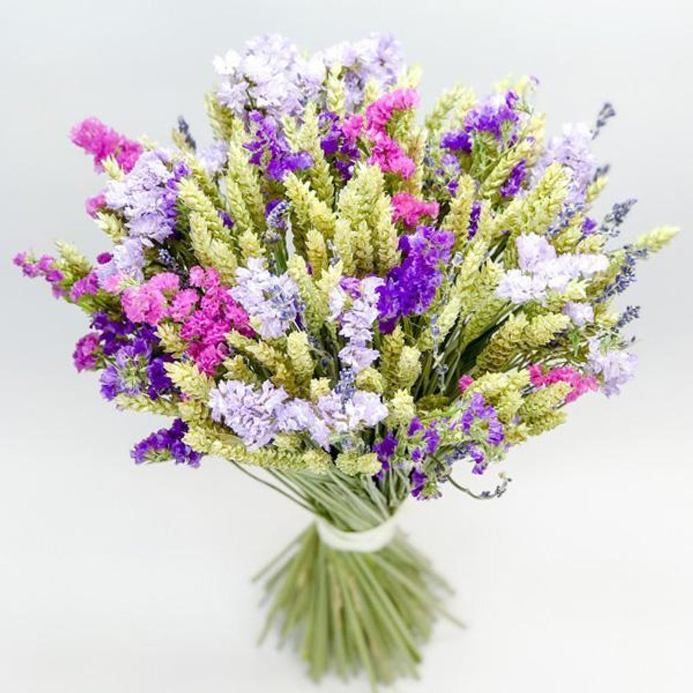 Букет сухоцветов - Пшеница и Статица 30х30 см