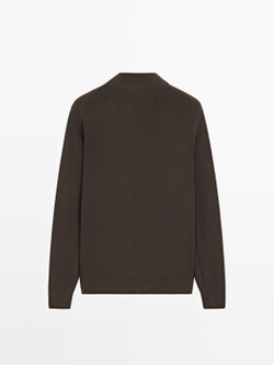 Massimo Dutti Свитер из смесового хлопка с высоким воротником, пестро-коричневый