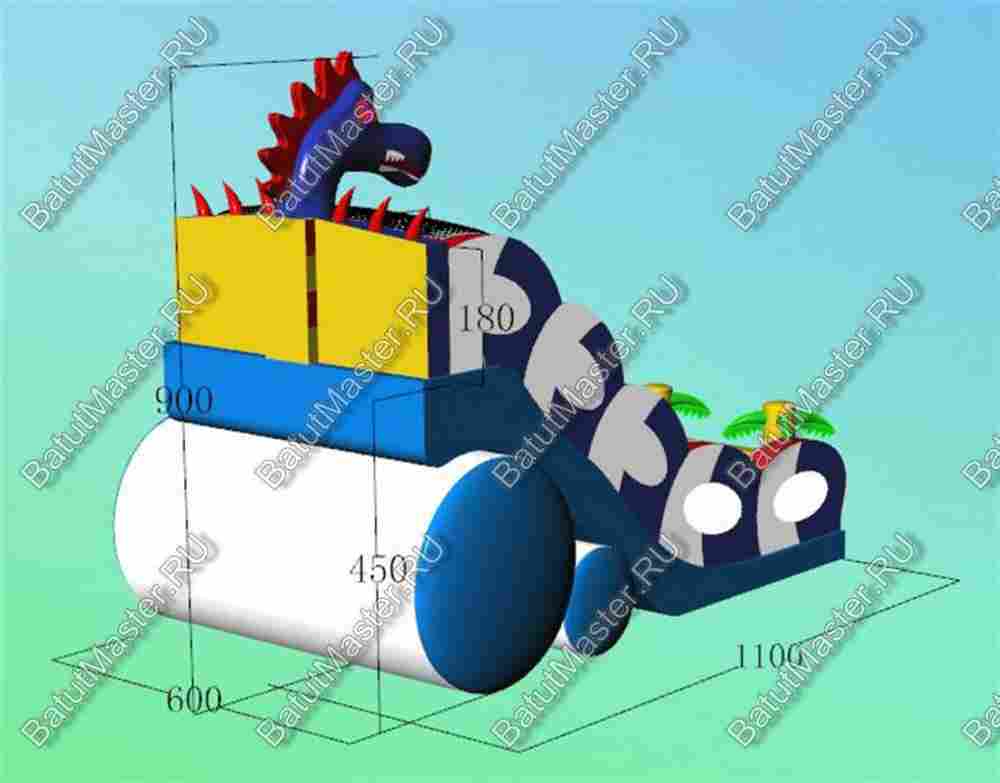 Батут-горка "Дракон синий", 10*5*8 м