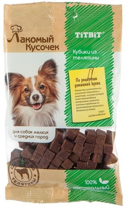 Лакомый кусочек Кубики из телятины 80 г TitBit