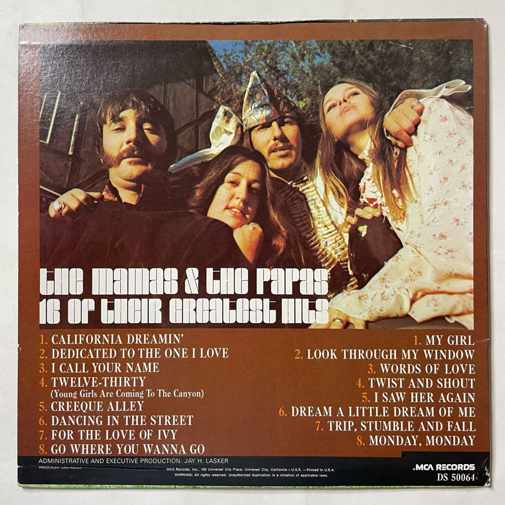 Винтажная виниловая пластинка LP The Mamas and The Papas 16 Of Their Greatest Hits (USA 1975) California Dreamin