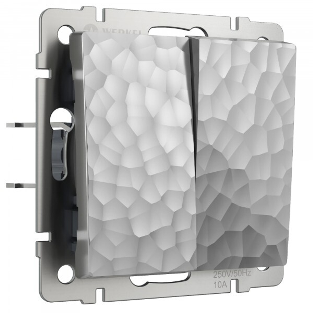 Выключатель двухклавишный проходной серебряный