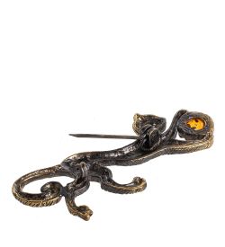 AM- 942 Брошь «Пума» (латунь, янтарь)