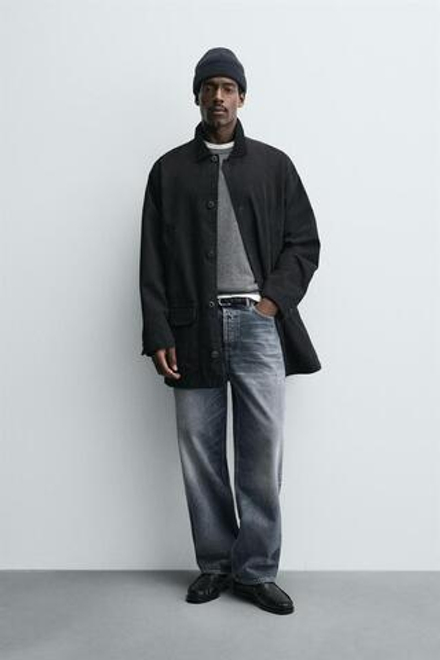 ZARA ДЖИНСОВЫЙ ТРЕНЧ С КОМБИНИРОВАННЫМ ВОРОТНИКОМ, ЧЕРНЫЙ