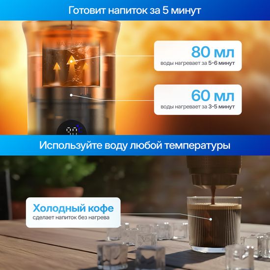 Портативная эспрессо-машина TrendVision Travel Coffee Maker (TCM-240h) (Silver) серебрянный