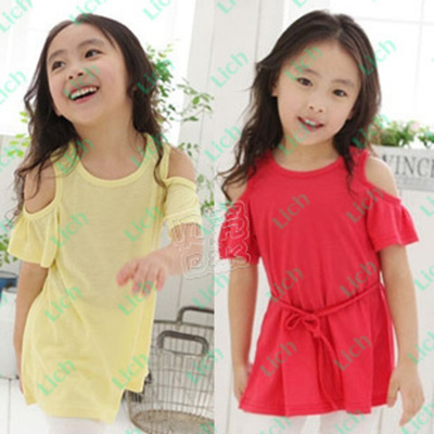 Туника летняя однотонная с прорезями на плечах и поясом-шнурком