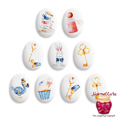 Сахарные фигурки Медальоны АЛИСА В СТРАНЕ ЧУДЕС, 35*25мм, 10 шт.