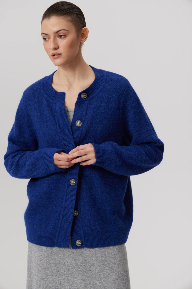 Кардиган с альпакой О-образный вырез