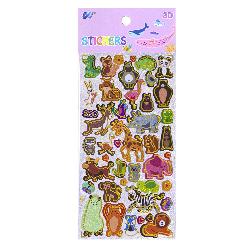 Наклейки детские Alingar, 10 см х 22,5 см, "Животные 3D" ассорти, ПВХ, голография, пакет с европодвесом