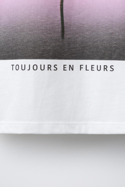 ZARA ФУТБОЛКА С ЦВЕТКОМ, БЕЛЫЙ