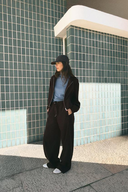 ZARA БРЮКИ WIDE LEG, ТЕМНО-КОРИЧНЕВЫЙ