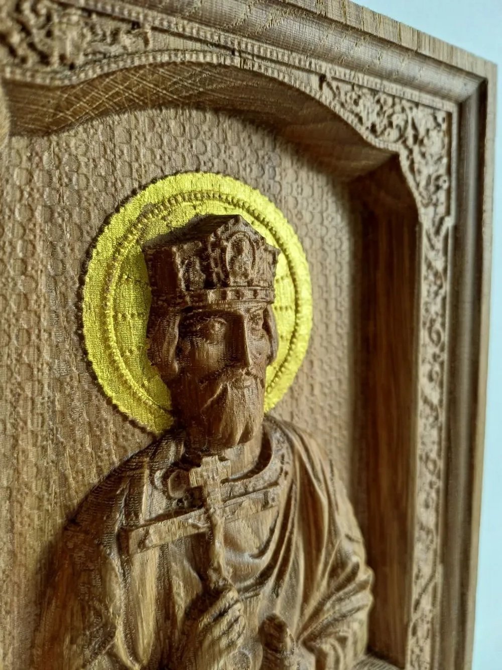 Освященная Икона князя Владимира резная из дуба 17х14 см