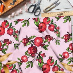 Ткань бифлекс спелые гранаты на розовом