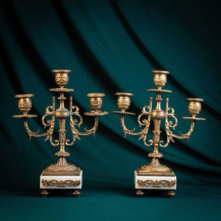 Винтаж: Пара бронзовых канделябров на 3 свечи
