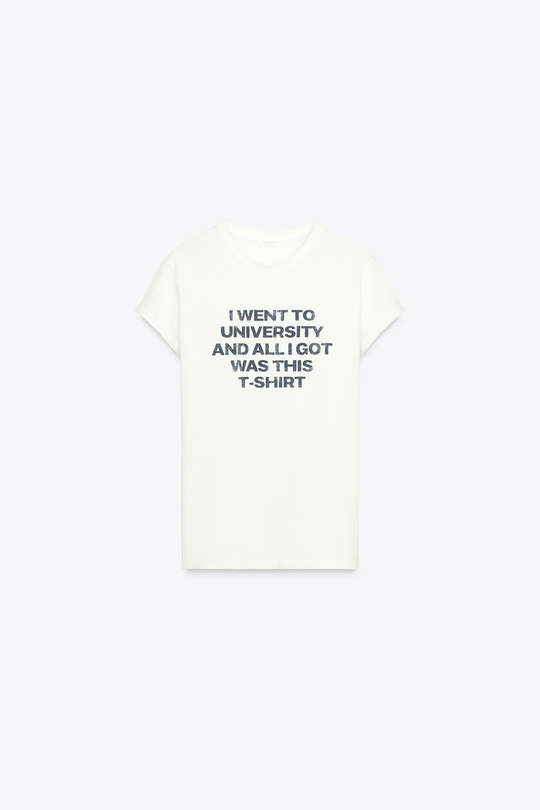 ZARA ФУТБОЛКА В СТИЛЕ РУСТИК С НАДПИСЬЮ, СИНИЙ/БЕЛЫЙ