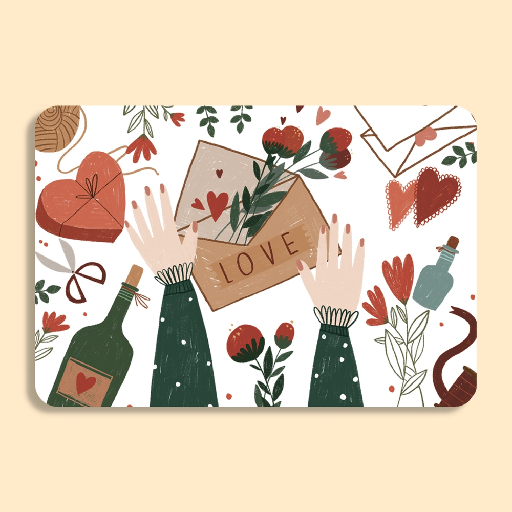 Открытка "Love" 6 × 9 см, открытка девушке, валентинка, открытка на день святого валентина, открытка к букету, открытки для букетов, открытки марьино, цветы марьино