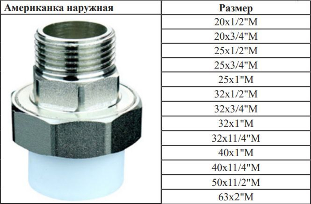 Американка полипропиленовая 32 мм × 1 1/4″ наружная резьба
