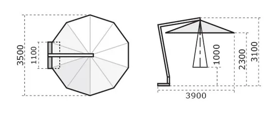 Зонт профессиональный Palladio Braccio Ø3.5 м, имитация ироко, слоновая кость