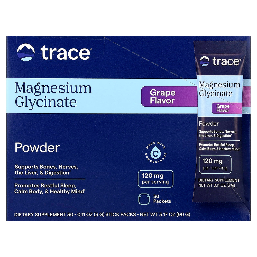 Trace, Порошок глицината магния, виноград, 30 пакетиков по 3 г (0,11 унции)