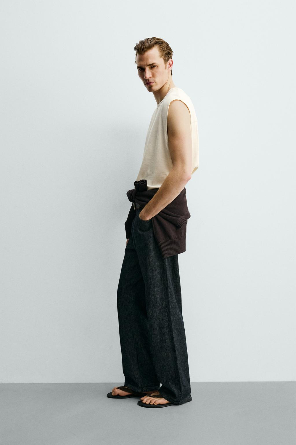 ZARA ФУТБОЛКА RELAXED FIT БЕЗ РУКАВОВ, ЭКРЮ