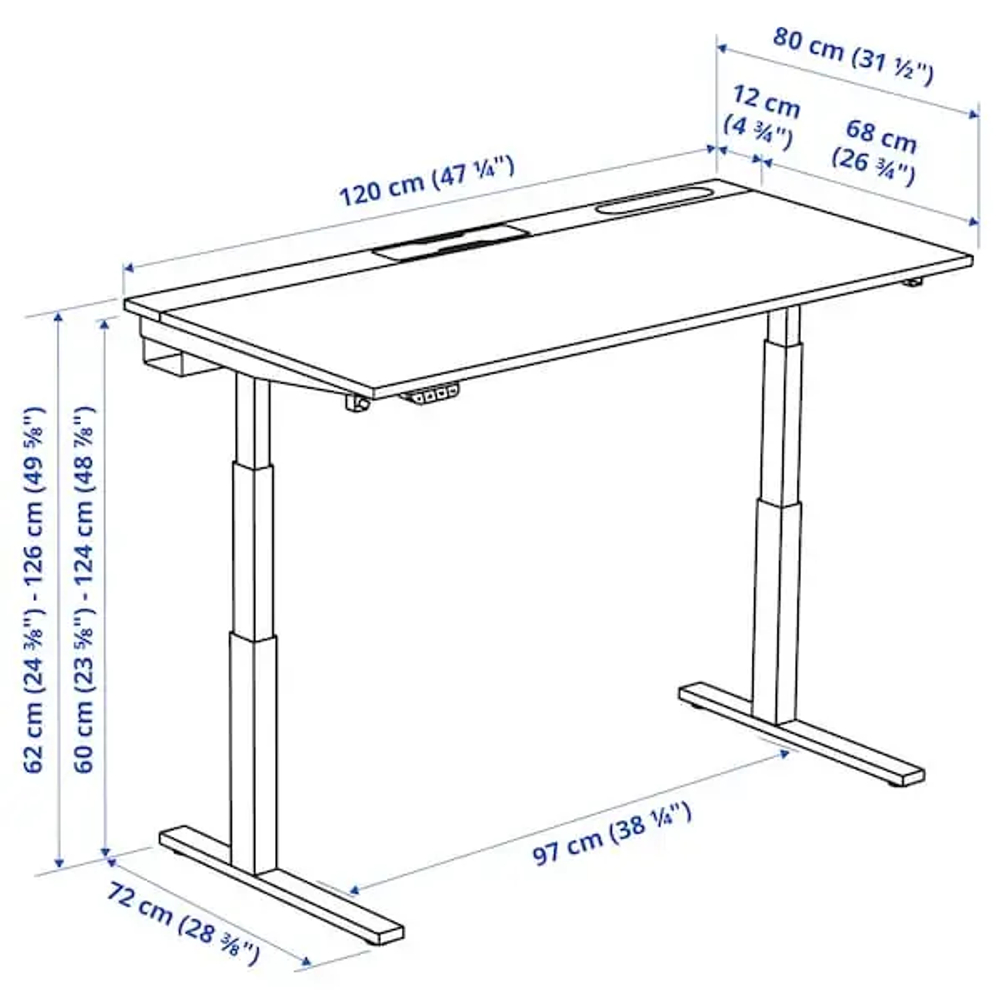Письменный стол с регулировкой по высоте - IKEA MITTZON/МИТТЗОН ИКЕА, 120х80х62-126 см, белый/черный