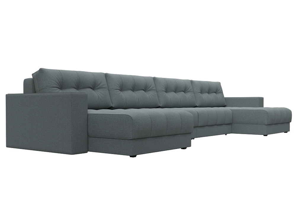 Диван П-образный с декором Лига-049 НПБ Лонг, Амур 07 РОГОЖКА серый