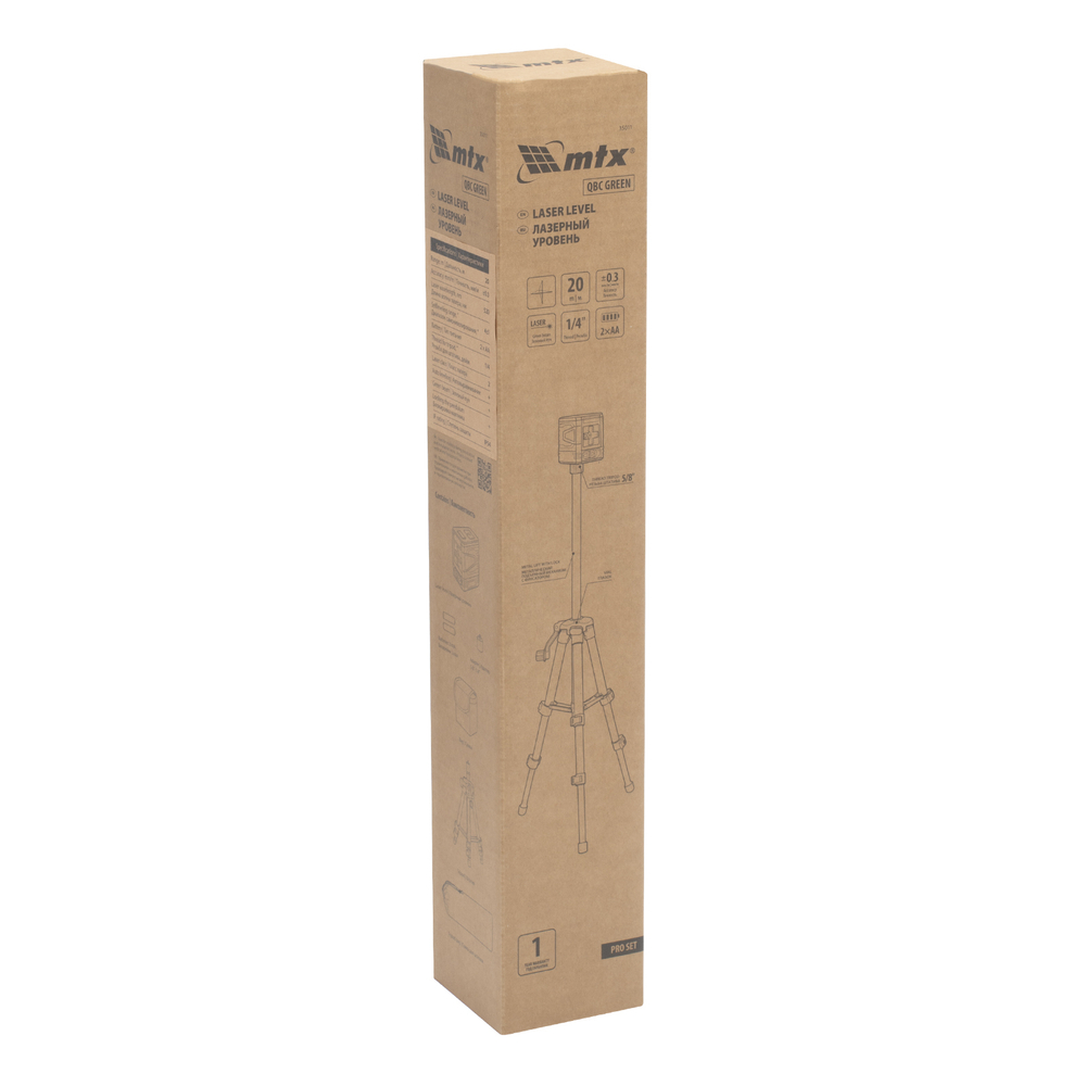 Лазерный уровень QBC GREEN Basic SET, 20 м, зеленый луч, батарейки, резьба 1/4" MTX