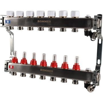 Коллектор Rommer 1"x3/4" на 7 контуров с расходомерами и запорными клапанами RMS-1201-000007