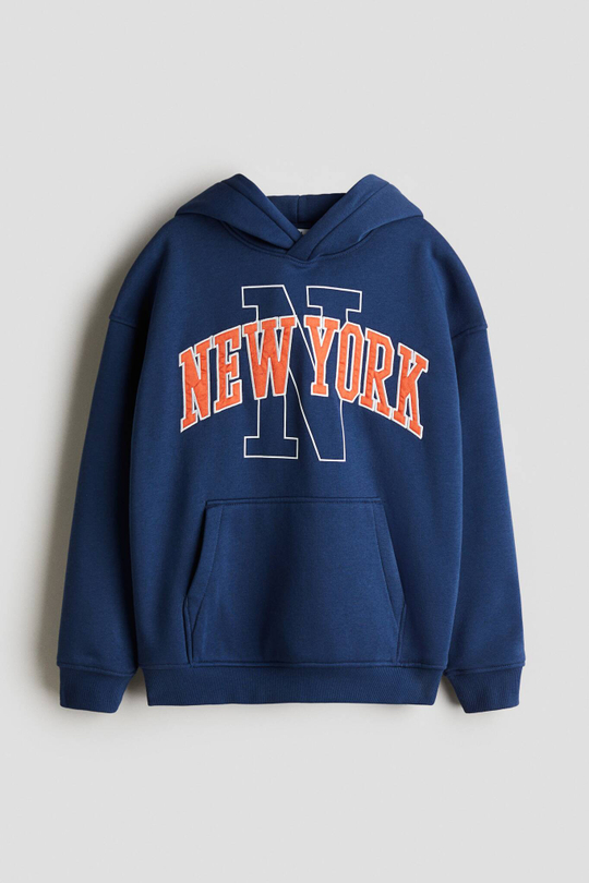 H&M Толстовка с капюшоном и принтом, синий