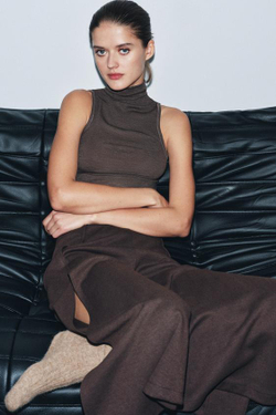 ZARA ЮБКА МИДИ АСИММЕТРИЧНОГО КРОЯ, КОРИЧНЕВЫЙ