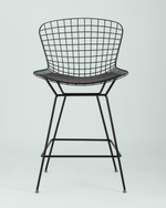 Стул полубарный с низкой спинкой Bertoia черный с черной подушкой