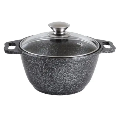 Кастрюля 2л литой алюминий, «Мраморная» со стеклянной крышкой, темный мрамор КМ-кмт22а